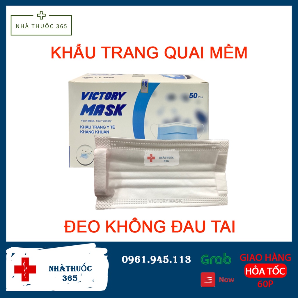 KHẨU TRANG Y TẾ 4 LỚP KHÁNG KHUẨN Victory mask hộp 50 cái QUAI MỀM KHÔNG ĐAU TAI