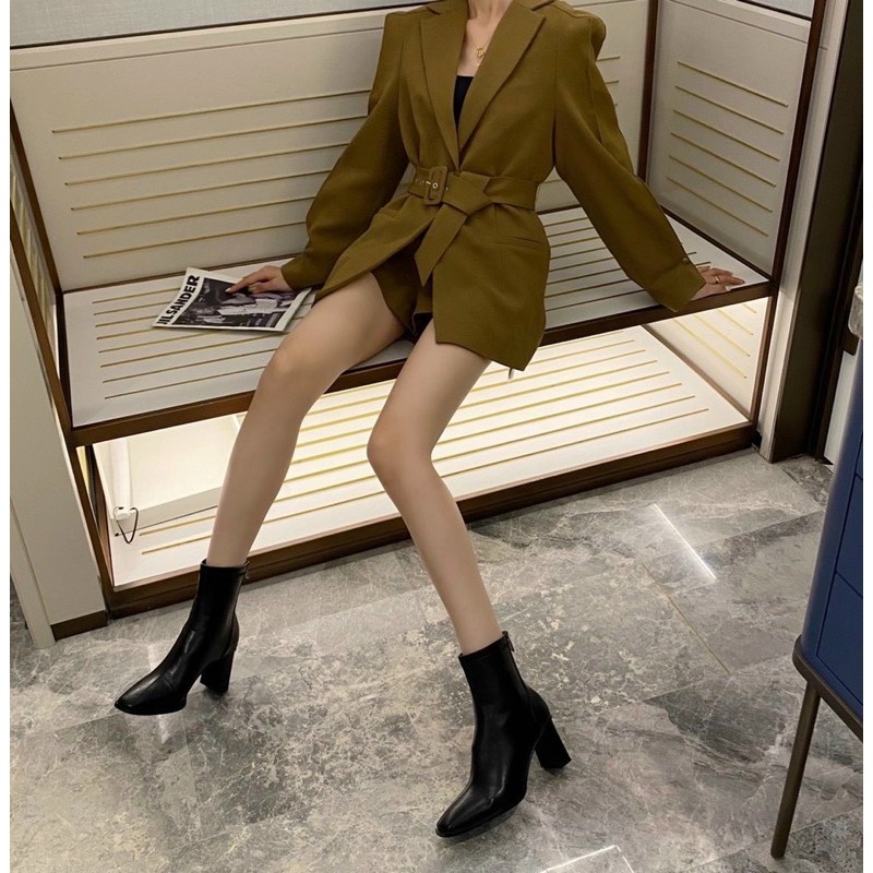 Bốt boot lửng da lì gót trụ fullbox hàng quảng châu cao cấp