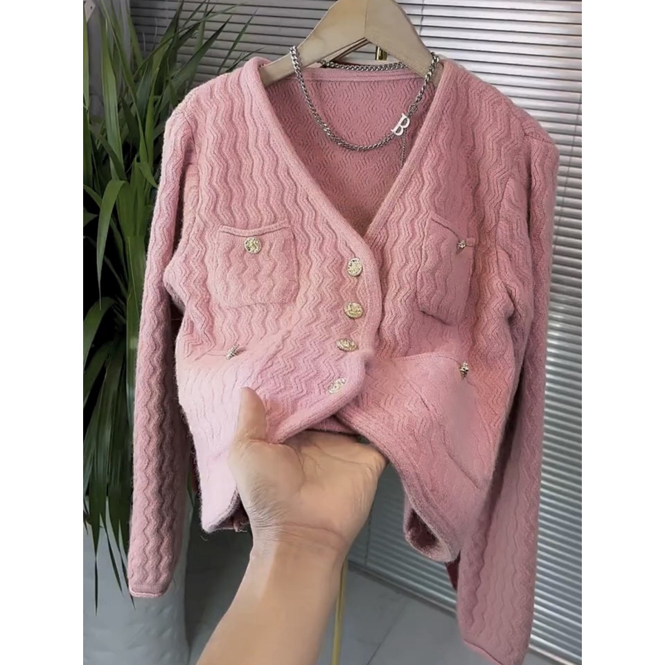 Áo cardigan Forgirl cổ V len gân sóng phối cúc có túi - Miss Girl