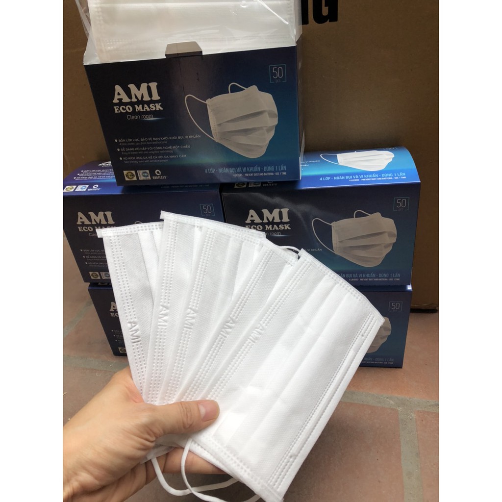 [4 Trắng 4L]Combo 4 hộp Khẩu Trang Y Tế AMI 4 lớp 4 Màu (50 chiếc / 1 hộp)