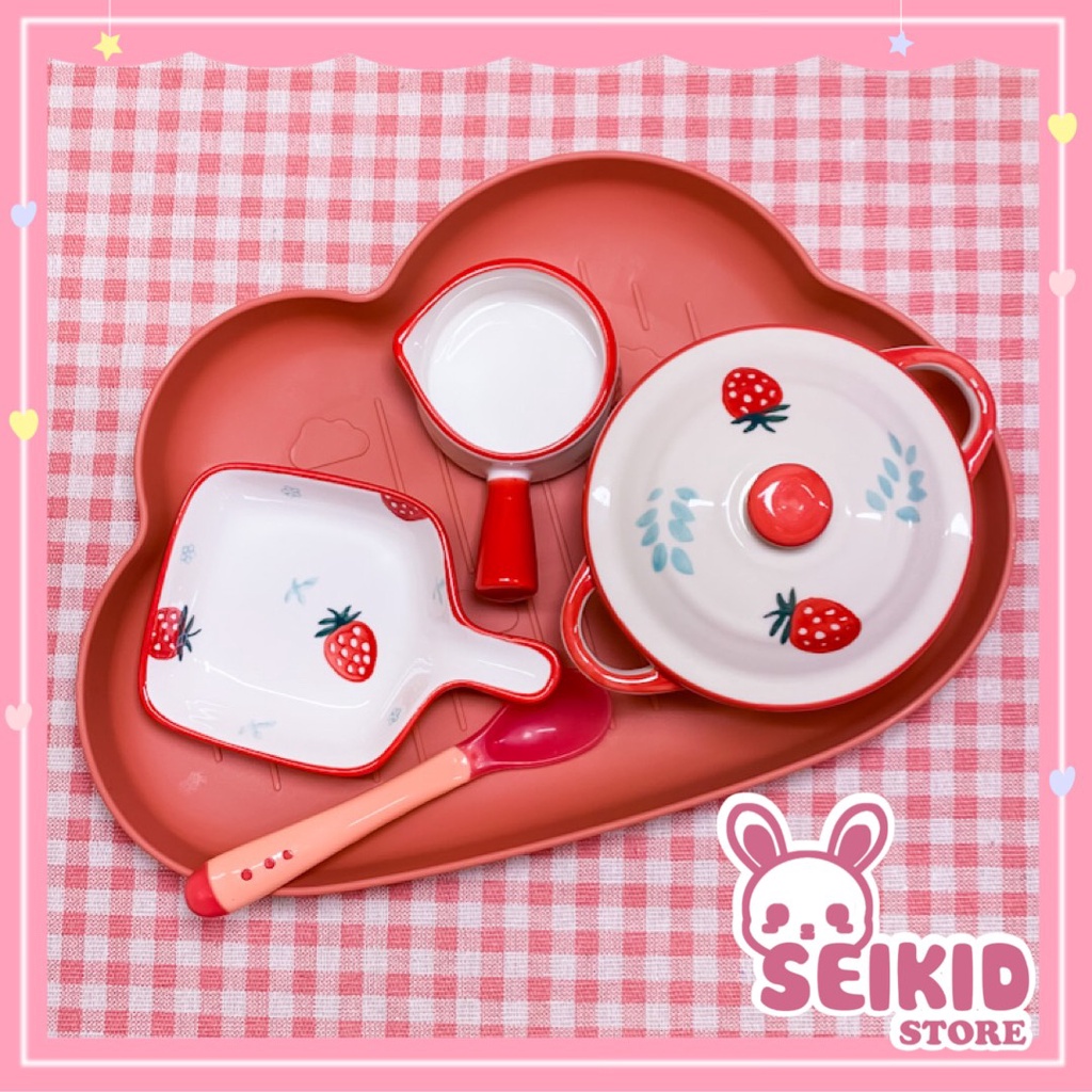 Combo Set Bát Sứ Ăn Dặm Cho Bé Hoạ Tiết Ngộ Nghĩnh Kèm Khay Seikid Store (tặng kèm thìa báo nóng)