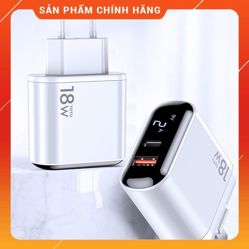Cóc củ sạc nhanh 18W Type-C & USB hiệu TOTU Travel Bossi Series chuẩn sạc nhanh PD3.0 và QC 3.0 - Hàng chính hãng