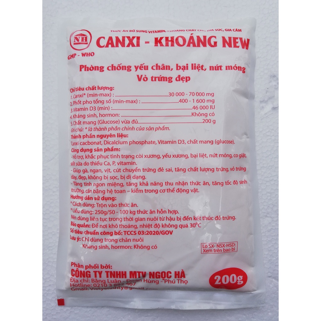 1 gói CALCI - KHÁNG VI LƯỢNG 200g BỔ SUNG KHOÁNG CHO GIA SÚC, GIA CẦM, GÀ CHỌI, GÀ ĐÁ, CHIM CẢNH PHÒNG NGỪA BẠI LIỆT