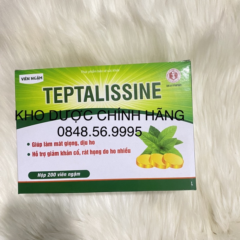 Kẹo ngậm giảm ho, mát họng TEPTALISSINE hộp 200 viên với tinh dầu bạc hà, tinh dầu tràm