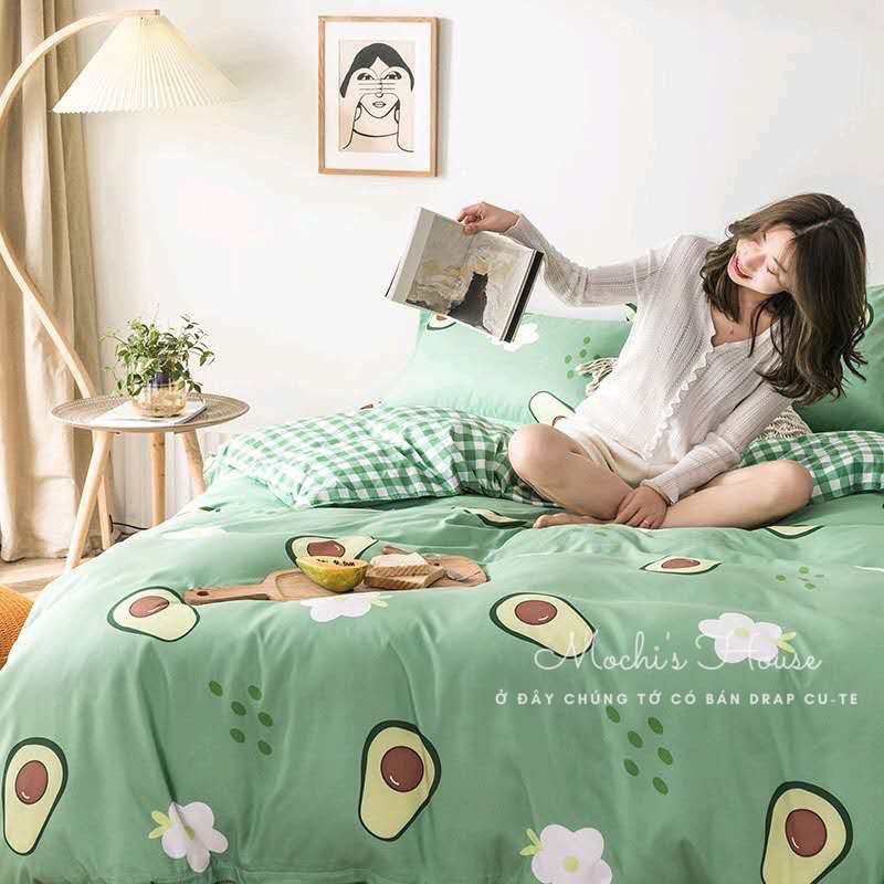 [VẢI SIÊU ĐẸP] BỘ CHĂN GA GỐI COTTON POLY TRÁI BƠ XANH SIÊU CUTE DRAP GIƯỜNG | BigBuy360 - bigbuy360.vn