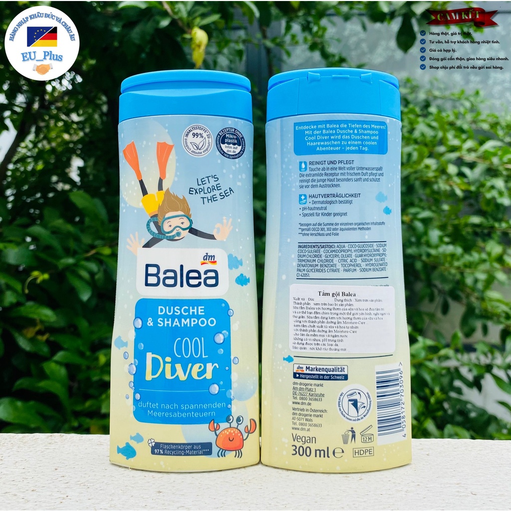 Sữa tắm và Gội Balea Dusche &amp; shampoo cho bé 300ml - Đức - trai + gái; xanh + hồng