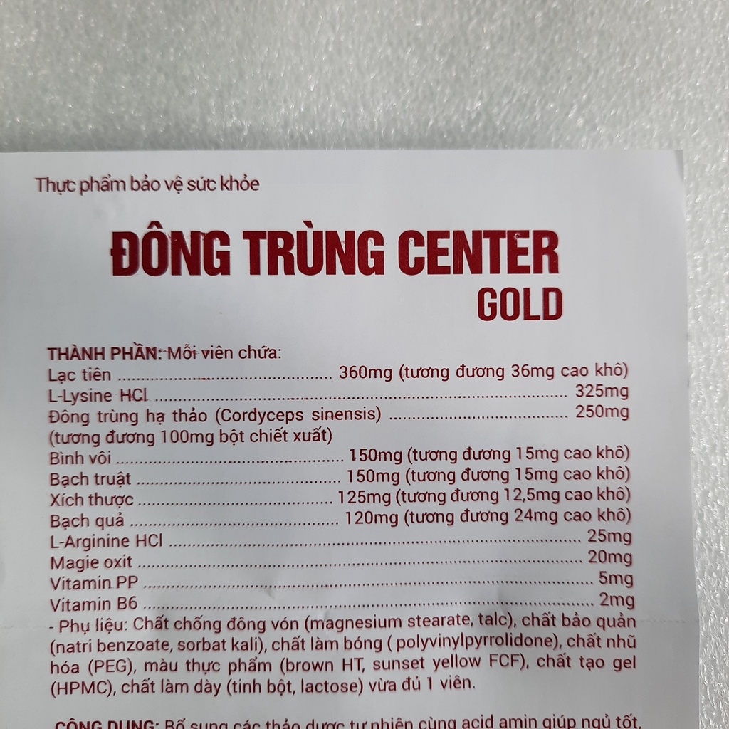 Đông trùng hạ thảo Center Gold, giúp ngủ sâu giấc, giảm chóng mặt, suy nhược cơ thể – hộp 30 viên)