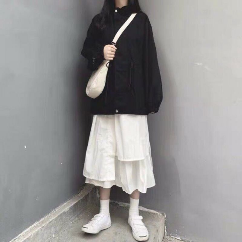 Chân váy vintage dài ulzzang xẻ tà , MS : 4 , vải voan 2 lớp dạng dài tiểu thư