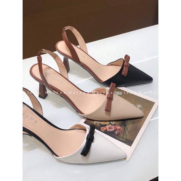 Giày slingback Malena hở gót quai sau dáng đính nơ tôn chân đế 6cm [BẢO HÀNH 12 THÁNG]