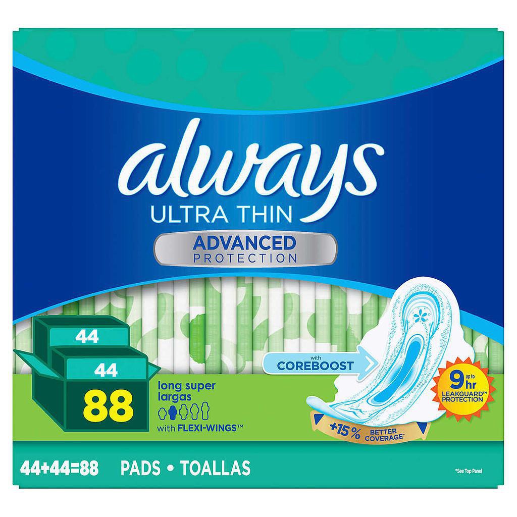 Băng Vệ Sinh Ban Ngày Always Ultra Thin Advanced Long Pads 88 miếng &amp; Overnight Pads 76 miếng