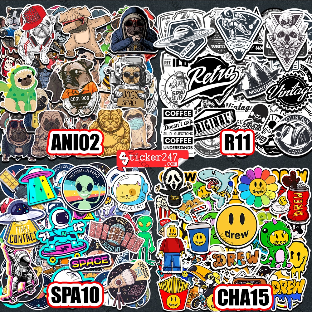 Set 12 Sticker Vintage, Animal, Retro, Cute Dễ Thương 𝑭𝒓𝒆𝒆𝒔𝒉𝒊𝒑 Chống Thấm Nước, Dán Mũ Bảo Hiểm, Laptop, Điện Thoại...