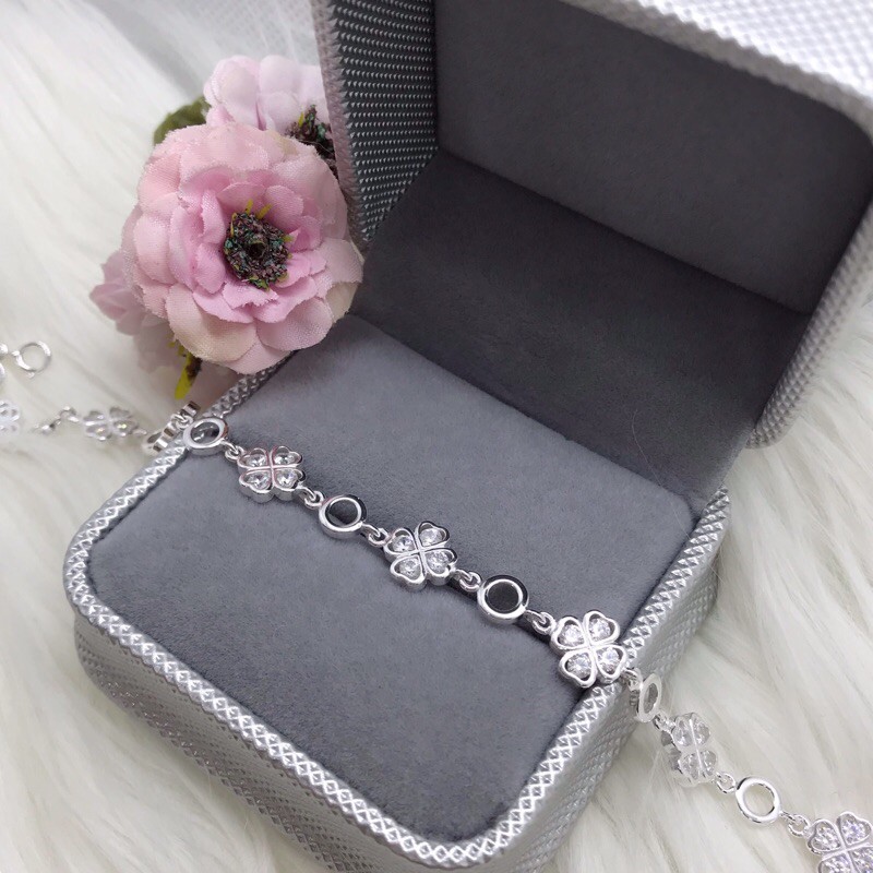 Lắc tay cỏ 4 lá bạc thật cao cấp sắc nét