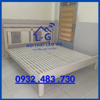 Giường sắt hộp vuông 4x8 cao cấp kích thước ngang 1m6-2m màu kem sữa