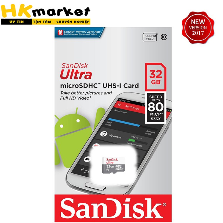 Thẻ Nhớ Micro SDHC Tốc Độ Cao Sandisk 32GB Ultra C10