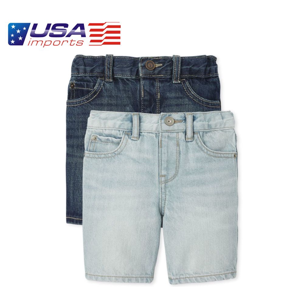 Set 2 quần short jean thô xanh đậm nhạt Children's Place Auth Từ Mỹ (3028313_BQ)