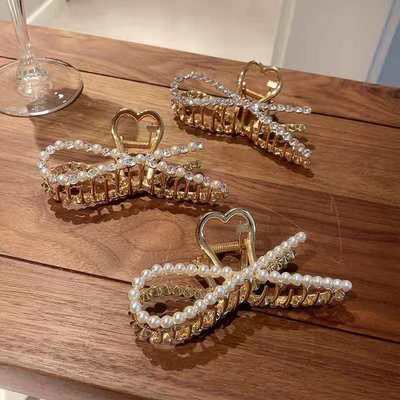 Kẹp tóc kim loại đính ngọc trai giả thời trang phong cách Hàn Quốc