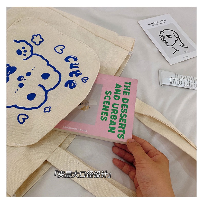 Túi Vải Canvas Đeo Vai Kiểu Dáng Đơn Giản Dễ Thương Dành Cho Nữ