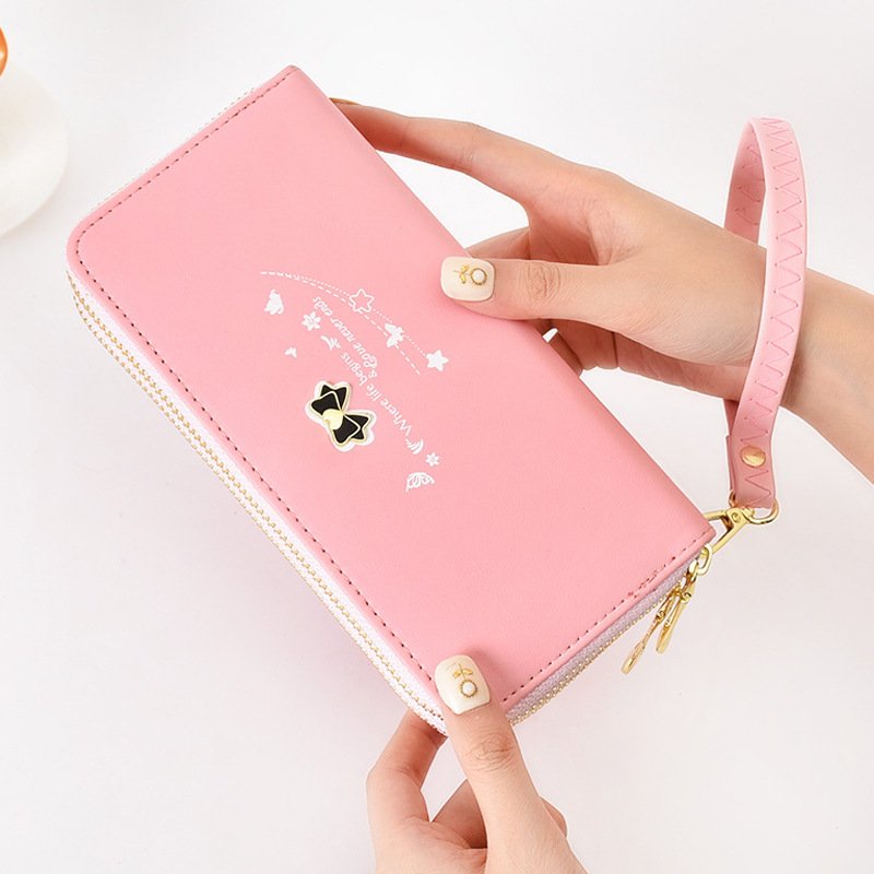 Ví nữ dài cầm tay 2 ngăn kéo cao cấp đính nơ thời trang nhiều ngăn tiện dụng HX143