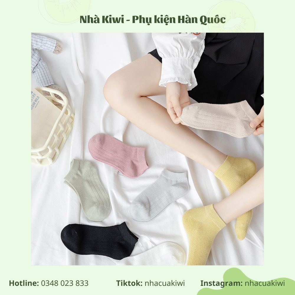 Tất vớ nữ cổ thấp trơn cotton mỏng thoáng khí nhiều màu