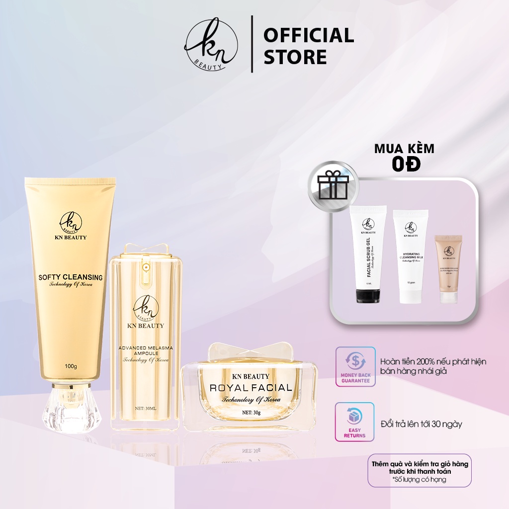 Bộ 3 sản phẩm nâng cơ trẻ hóa da Royal KN Beauty: Tinh chất dưỡng + Kem Dưỡng + sữa rửa mặt tặng quà mini