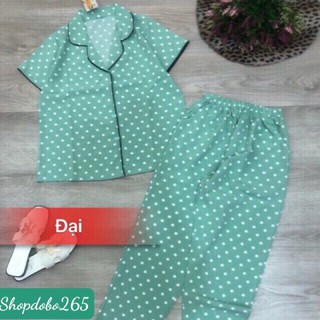 Đồ bộ nữ,đồ ngủ pijama mặc nhà tay cộc vải lụa họa tiết chấm bi size đại 58-65kg.
