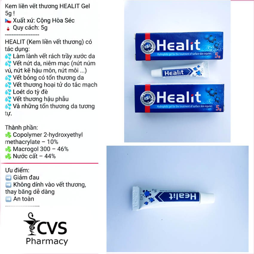 Healit 5g - Gel bôi vết thương hở hỗ trợ giúp đẩy nhanh quá trình lành thương - cvspharmacy