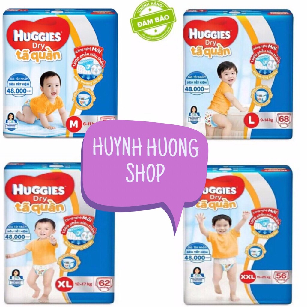 [ĐỦ SIZE] Tã Quần Huggie Cực Đại M74, L68, XL62, XXL56