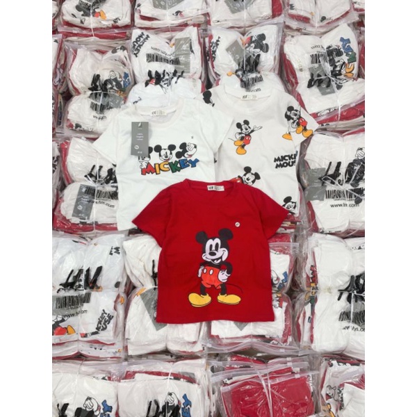 Combo 3 áo thun, áo phông hình chuột Mickey 2 màu đỏ trắng cho bé trai bé gái (9-24kg)-chất mềm, mát hoạ tiết hoạt hình