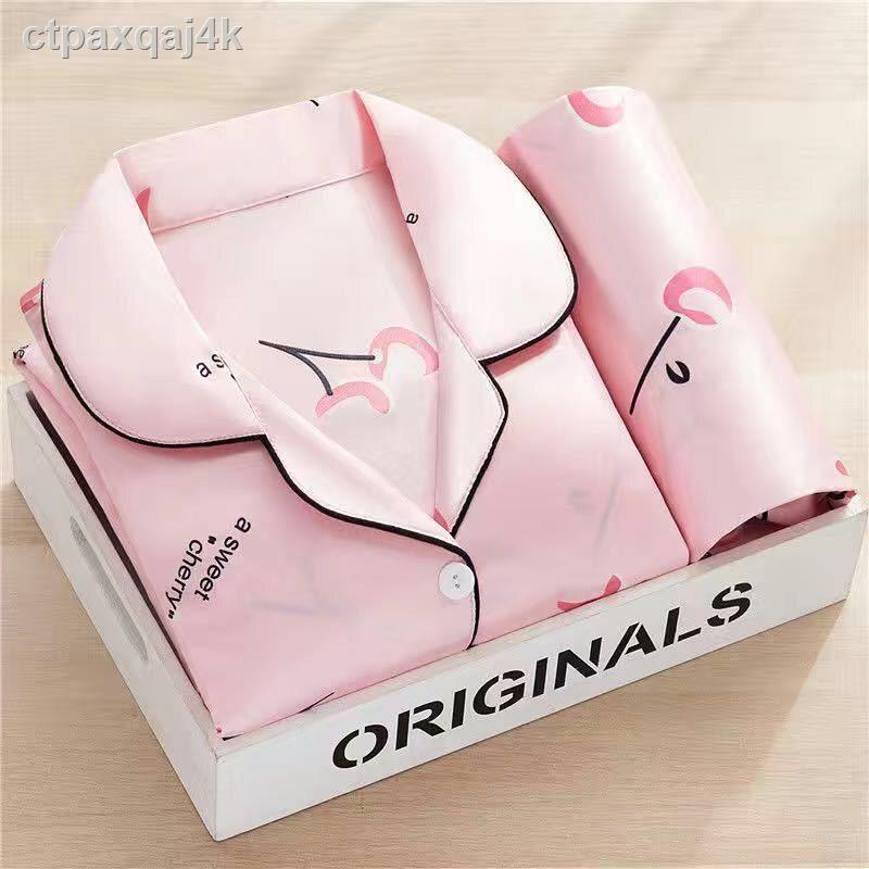 ◎♣Bộ đồ ngủ M-5XL phụ nữ mùa xuân và hè giả lụa sexy XL ngọt ngào phục vụ tại nhà thu đông rời dài tay