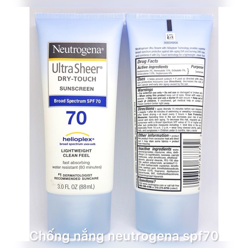 Kem chống nắng neutrogena ultra sheer suncreen  spf70 cho nam