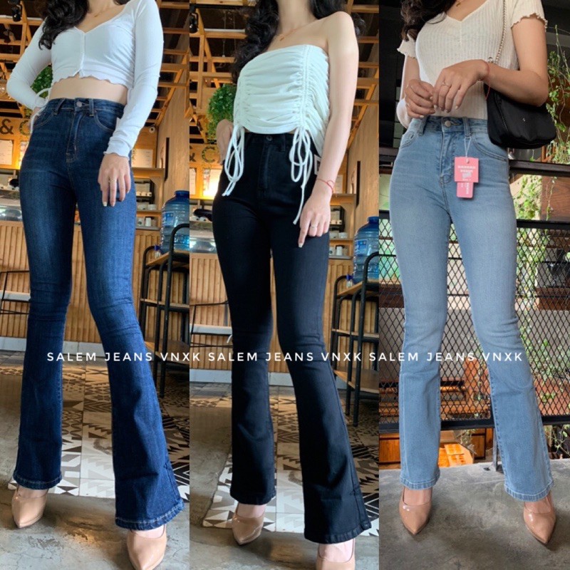 QUẦN JEANS ỐNG LOE DÁNG DÀI 4 MÀU THỜI TRANG