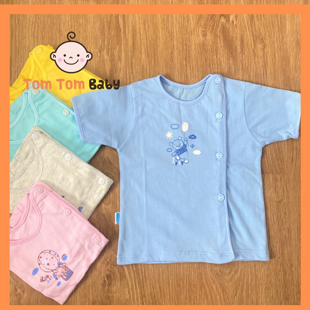 Áo sơ sinh cotton Thái Hà Thịnh | Mẫu Tay Ngắn Màu Cài Lệch | Size 1-3 cho bé sơ sinh - 9kg | quần áo trẻ em