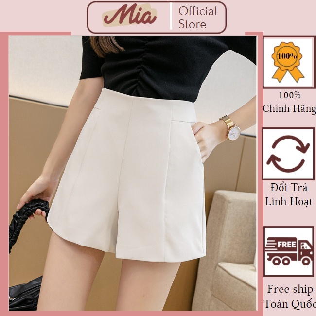 Quần short nữ lưng cao, quần short ống rộng nữ tôn dáng vải tuyết mưa Mia Shore