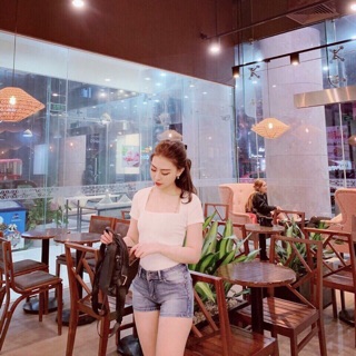 Áo cổ vuông cộc tay chất zip đẹp