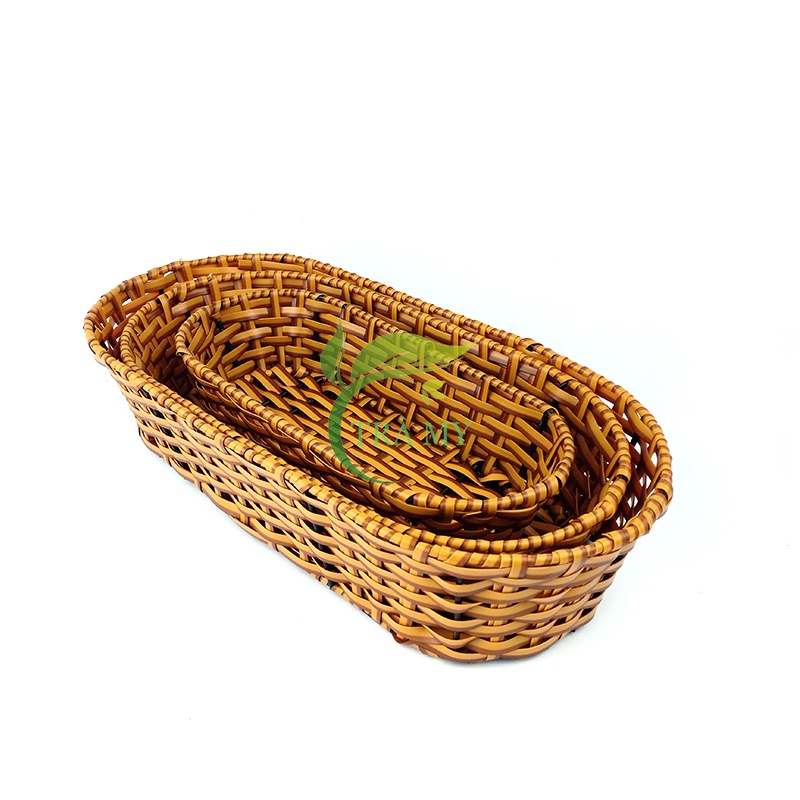 Khay oval đựng bánh mì nhựa mây đan. khay đựng hoa quả rau sống bàn điểm tâm - Mây Tre Trà My