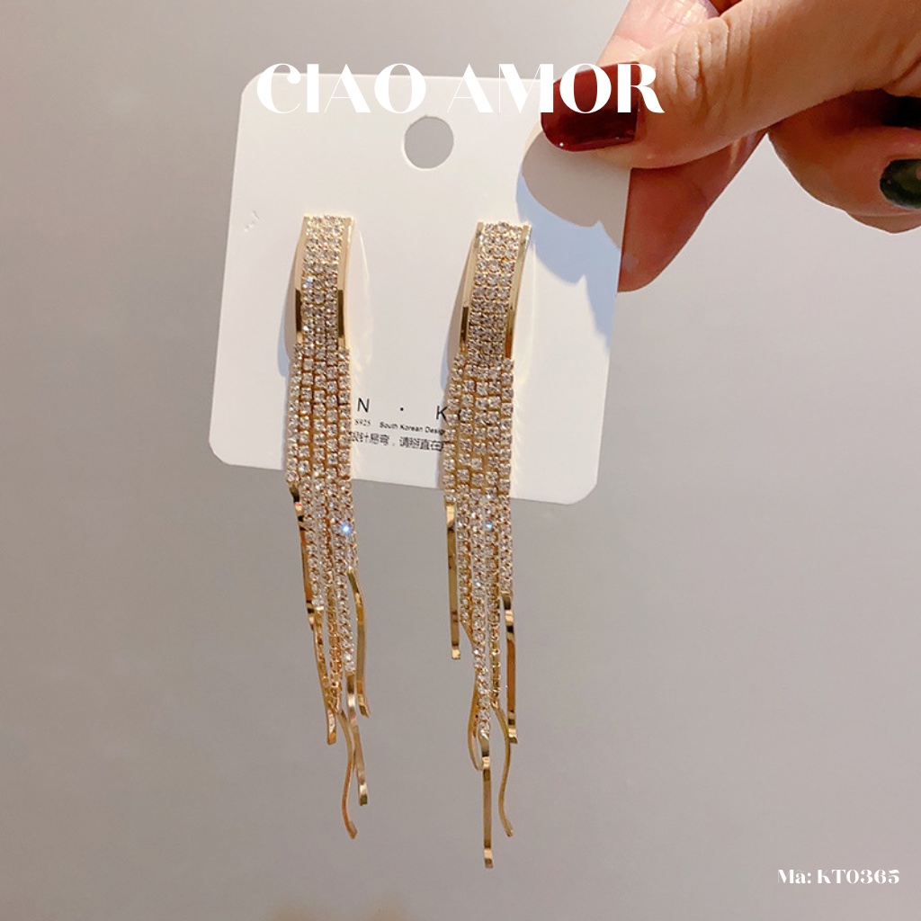 KT0365-Khuyên tai nữ, Bông tai dài lấp lánh dự tiệc sang trọng nhiều dây viền ngoài Trang sức Ciao Amor