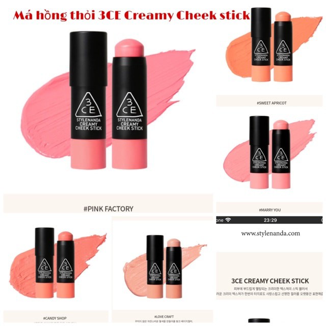 phấn má hồng dạng thỏi 3CE Creamy Cheek Stick