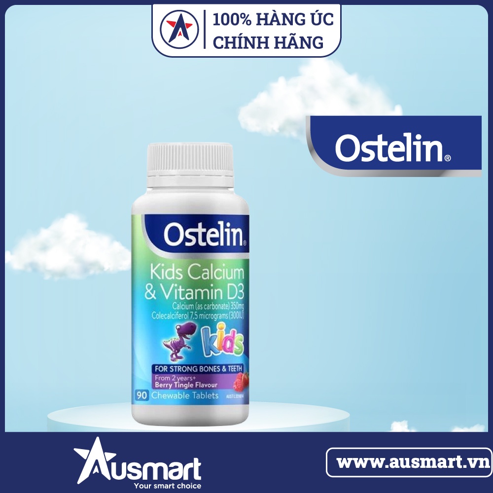 [ CHÍNH HÃNG ] Kẹo Canxi Khủng Long Kids Calcium Vitamin D3 Ostelin 90 viên