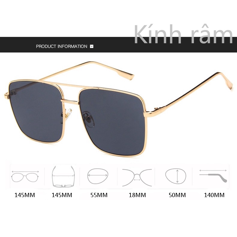 Kính mát oversized gọng kim loại sang trọng cho nam và nữ