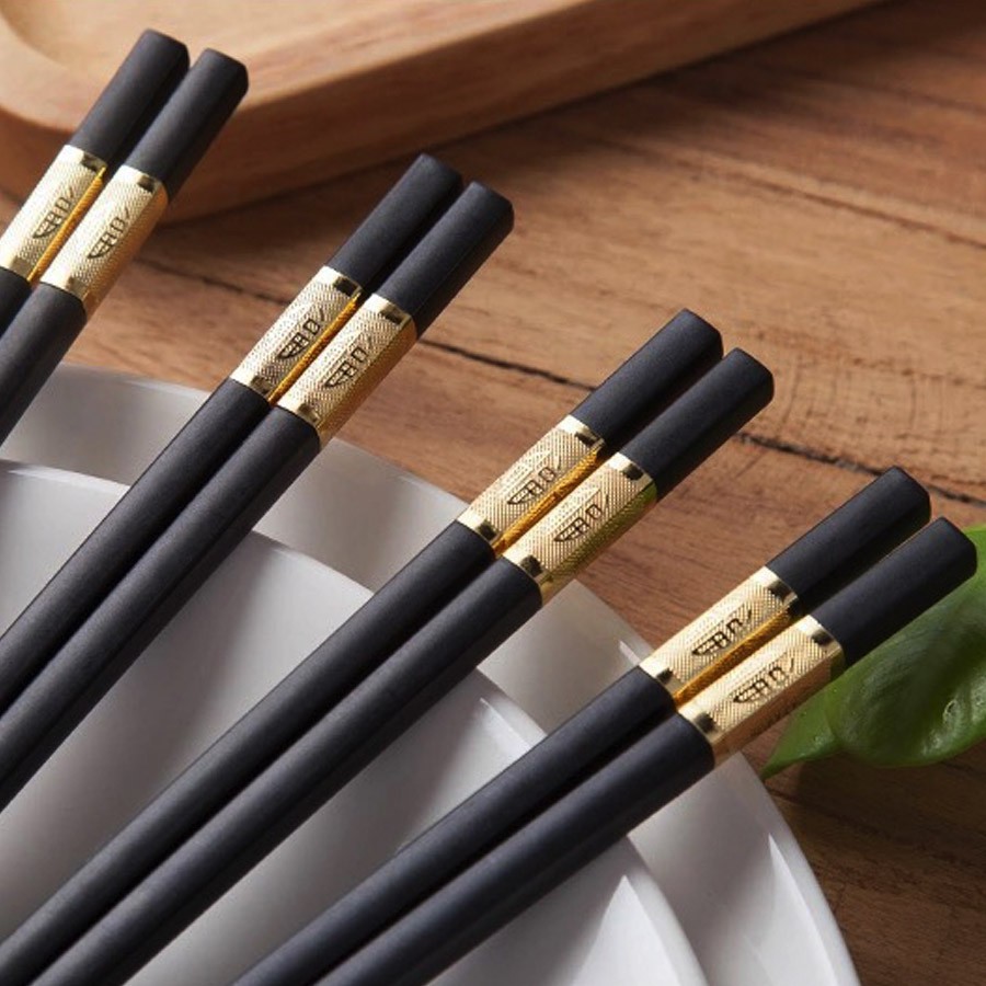 Đũa mạ vàng bộ 10 đôi, Đũa ăn cao cấp đũa khảm vàng hàn quốc Chống Trơn- Chống Trượt- Chống Mốc- Bền đẹp, sang trọng