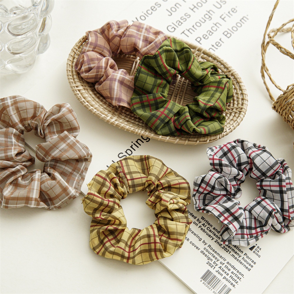 Dây Cột Tóc Vải Sợi Sọc Ca Rô Thiết Kế Mới Dễ Phối Đồ Dành Cho Bạn Gái