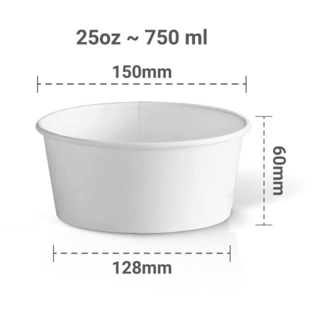 Set 10 Tô Giấy trắng 750ML Kèm Nắp Trong Dùng Để Đựng Đồ Nóng Chè Cháo Phở Hoặc Nướng Bánh Đồ Ăn Các Loại