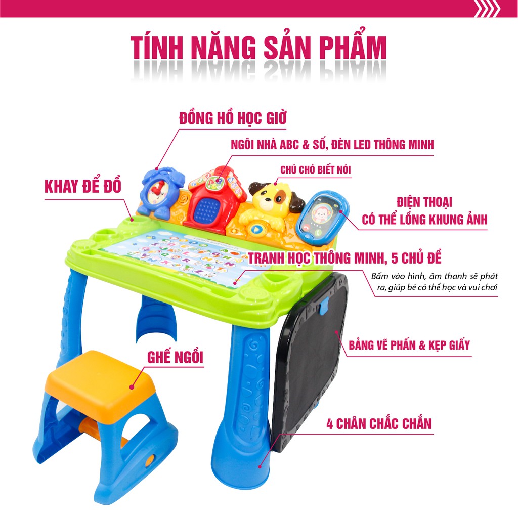 Bộ bàn ghế hỗ trợ học tập và vui chơi cho bé, đa năng - nhiều hiệu ứng hấp dẫn Winfun 1207 - hàng chính hãng