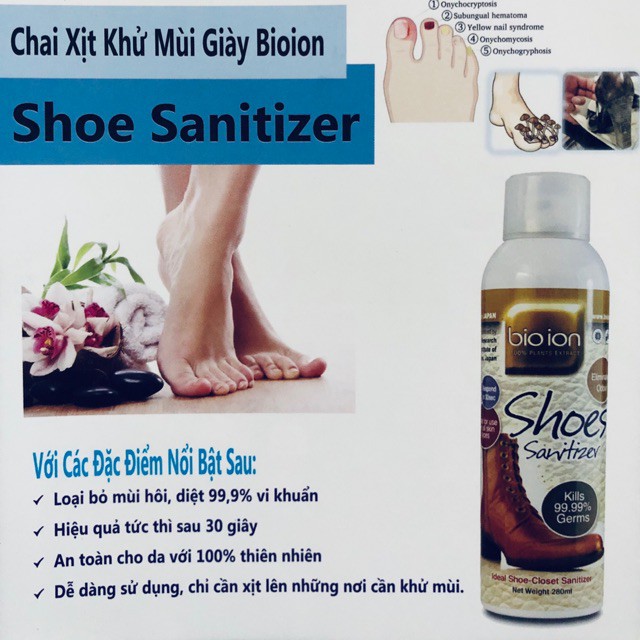 Chai Xịt Khử Trùng Khử Mùi, Diệt Nấm, Diệt Khuẩn Cho Giày, Giảm Nấm Chân Bioion Shoe Spray 280ml