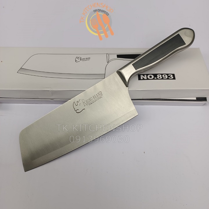 Dao thái inox bản to RHINO BRAND 893 dày dặn chắc chắn, thích hợp sử dụng trong gia đình, lưỡi dao bén chuyên dụng