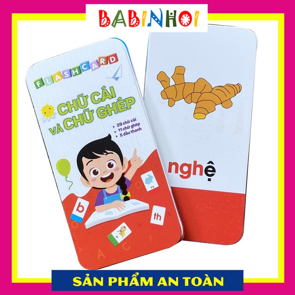 Bộ 42 thẻ học Flash Card chữ cái và chữ ghép cho bé
