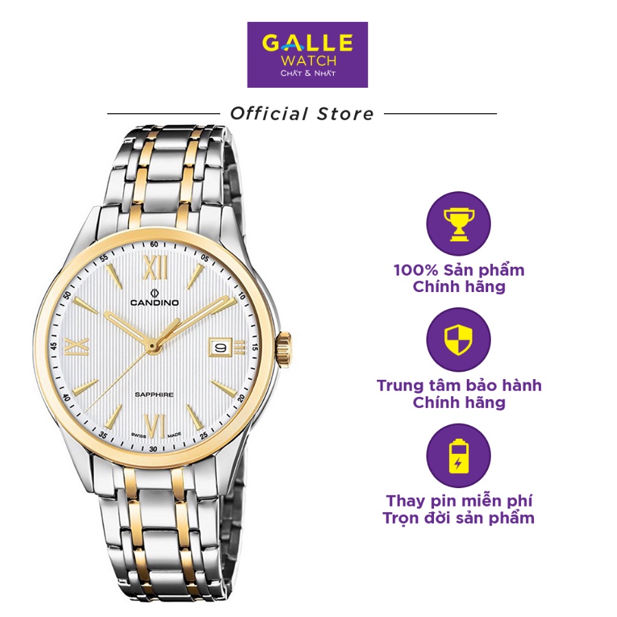 Đồng hồ nam Candino C4694/1 mặt kính Sapphire chống xước, dây dây thép không gỉ cao cấp, chính hãng, xuất xứ Thụy Sĩ