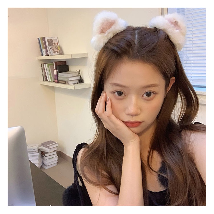Kẹp tóc hình tai mèo phối lông thỏ đáng yêu