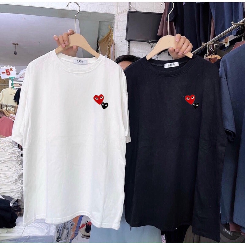 Áo thun unisex giá rẻ / Áo phông tay lỡ in hình trái tim couple form rộng oversize basic tee MinishopVn