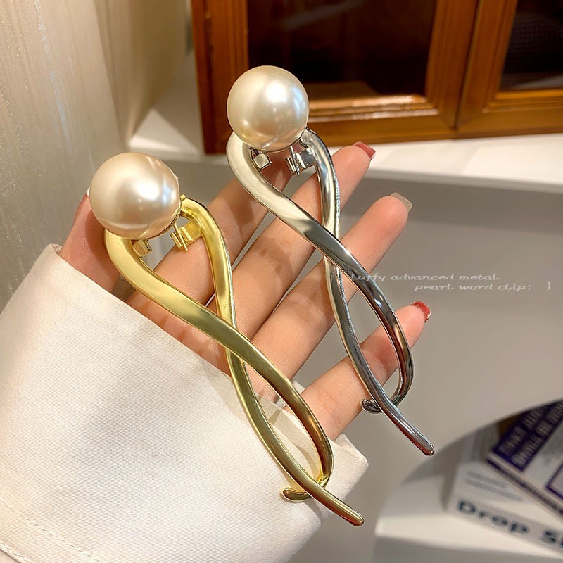 Kẹp Tóc Kim Loại Đính Ngọc Trai Nhân Tạo Phong Cách Hàn Quốc